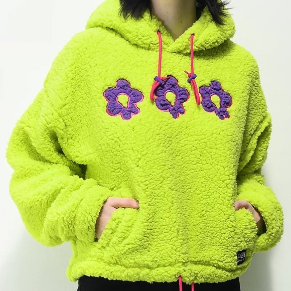 NWT A.Lab Flower Green and Purple Tech Fleece Hoodie size M - Picture 1 of 6